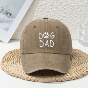 1 pièce Casquette de baseball en polyester brodée, protection UV, réglable, avec lettres, empreinte de patte et motif "DOG DAd', style décontracté pour hommes, pour le printemps et l'automne