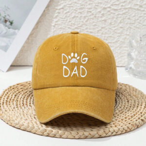 1 pièce Casquette de baseball en polyester brodée, protection UV, réglable, avec lettres, empreinte de patte et motif "DOG DAd', style décontracté pour hommes, pour le printemps et l'automne