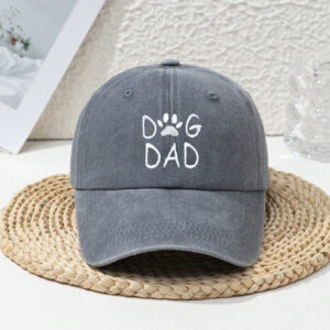 1 pièce Casquette de baseball en polyester brodée, protection UV, réglable, avec lettres, empreinte de patte et motif "DOG DAd', style décontracté pour hommes, pour le printemps et l'automne