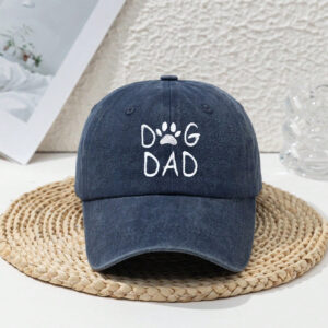 1 pièce Casquette de baseball en polyester brodée, protection UV, réglable, avec lettres, empreinte de patte et motif "DOG DAd', style décontracté pour hommes, pour le printemps et l'automne