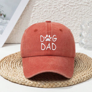 1 pièce Casquette de baseball en polyester brodée, protection UV, réglable, avec lettres, empreinte de patte et motif "DOG DAd', style décontracté pour hommes, pour le printemps et l'automne