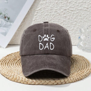 1 pièce Casquette de baseball en polyester brodée, protection UV, réglable, avec lettres, empreinte de patte et motif "DOG DAd', style décontracté pour hommes, pour le printemps et l'automne