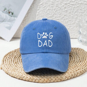 1 pièce Casquette de baseball en polyester brodée, protection UV, réglable, avec lettres, empreinte de patte et motif "DOG DAd', style décontracté pour hommes, pour le printemps et l'automne