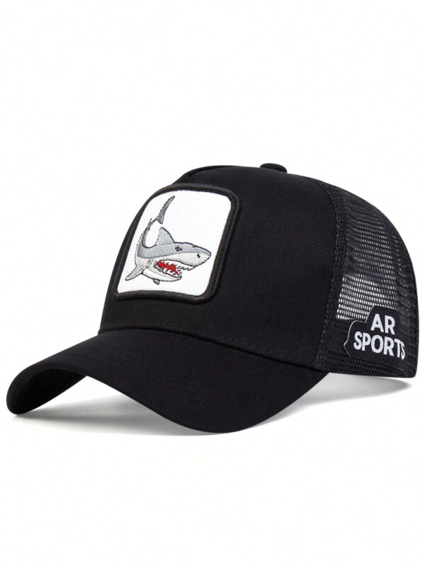 1 pièce Casquette de baseball brodée de requin pour hommes, casquette de camionneur respirante et ajustable pour l"extérieur pour voyager au printemps/été, fête de plage de rue