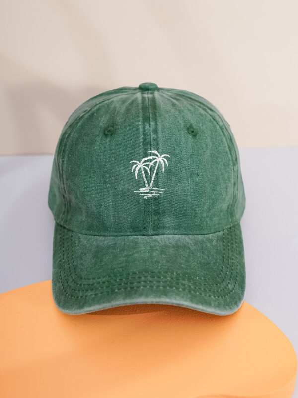 1 pièce Casquette de baseball lavée avec arbre de noix de coco brodé, style Y2k. Chapeau de protection solaire pour l'extérieur, convient pour les sports et les déplacements quotidiens en ville – Image 2