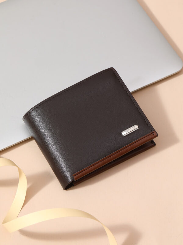 Porte-monnaie métallique décoratif petit portefeuille en PU porte-cartes de crédit petit porte-monnaie pliant pour hommes. Cadeau pour papa, travail de bureau, étudiant, couple, anniversaire, Saint-Valentin