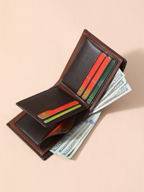 Porte-monnaie métallique décoratif petit portefeuille en PU porte-cartes de crédit petit porte-monnaie pliant pour hommes. Cadeau pour papa, travail de bureau, étudiant, couple, anniversaire, Saint-Valentin – Image 3