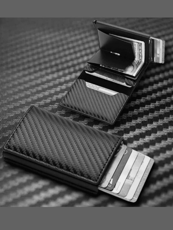 1 pièce Portefeuille ultra fin minimaliste pour homme avec blocage RFID, porte-monnaie en alliage d'aluminium avec fonction de poussée latérale, convient pour la carte d'identité et le permis de conduire. Idéal pour les cadeaux de Noël, la Saint-Valentin, Thanksgiving. Porte-cartes de visite, portefeuille, porte-cartes de crédit de style vintage. – Image 2