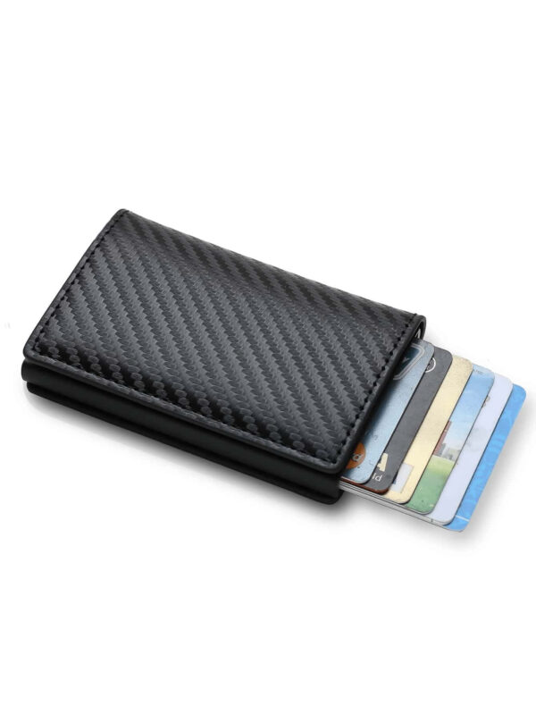 1 pièce Portefeuille ultra fin minimaliste pour homme avec blocage RFID, porte-monnaie en alliage d'aluminium avec fonction de poussée latérale, convient pour la carte d'identité et le permis de conduire. Idéal pour les cadeaux de Noël, la Saint-Valentin, Thanksgiving. Porte-cartes de visite, portefeuille, porte-cartes de crédit de style vintage. – Image 3