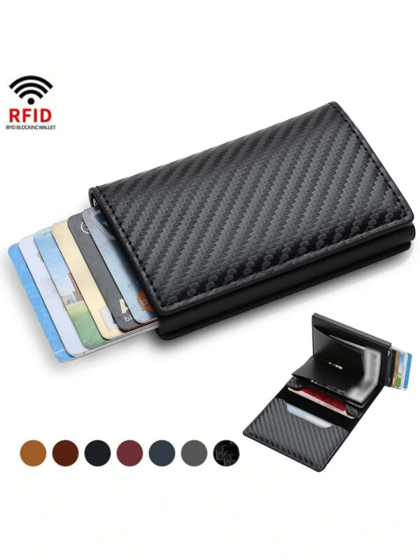 1 pièce Portefeuille ultra fin minimaliste pour homme avec blocage RFID, porte-monnaie en alliage d'aluminium avec fonction de poussée latérale, convient pour la carte d'identité et le permis de conduire. Idéal pour les cadeaux de Noël, la Saint-Valentin, Thanksgiving. Porte-cartes de visite, portefeuille, porte-cartes de crédit de style vintage. – Image 7