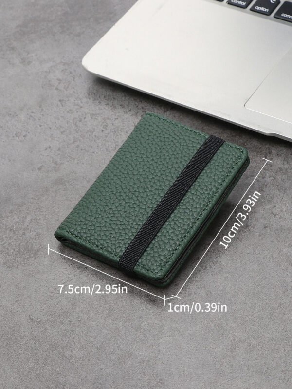 Portefeuille petit et léger à pli double en PU vert avec embossage type litchi. Idéal pour les femmes, les employées de bureau, en cadeau pour les vacances, l'anniversaire ou d'autres occasions. Porte-cartes, porte-cartes de visite, porte-cartes de crédit – Image 4