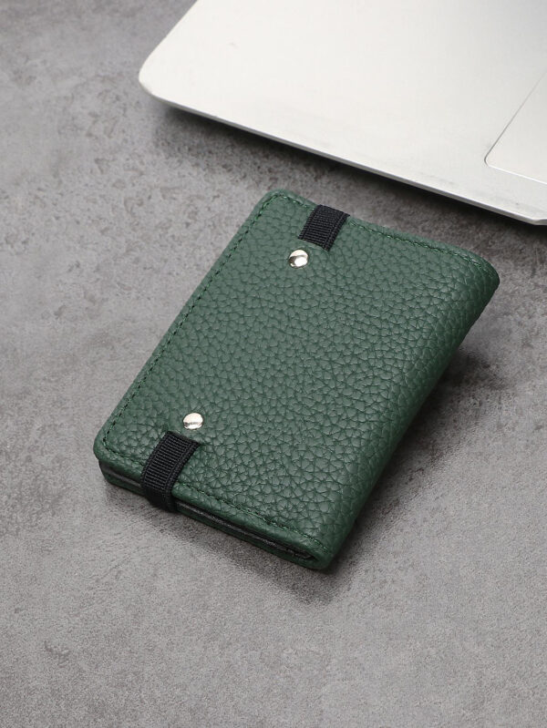 Portefeuille petit et léger à pli double en PU vert avec embossage type litchi. Idéal pour les femmes, les employées de bureau, en cadeau pour les vacances, l'anniversaire ou d'autres occasions. Porte-cartes, porte-cartes de visite, porte-cartes de crédit – Image 5