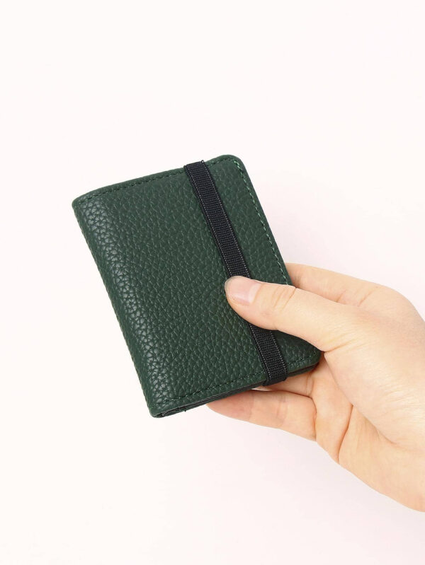 Portefeuille petit et léger à pli double en PU vert avec embossage type litchi. Idéal pour les femmes, les employées de bureau, en cadeau pour les vacances, l'anniversaire ou d'autres occasions. Porte-cartes, porte-cartes de visite, porte-cartes de crédit – Image 7