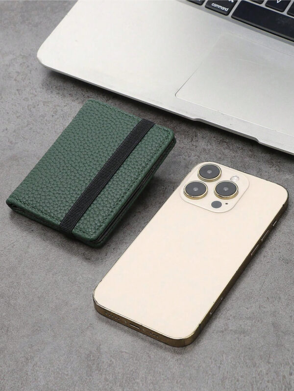 Portefeuille petit et léger à pli double en PU vert avec embossage type litchi. Idéal pour les femmes, les employées de bureau, en cadeau pour les vacances, l'anniversaire ou d'autres occasions. Porte-cartes, porte-cartes de visite, porte-cartes de crédit – Image 10