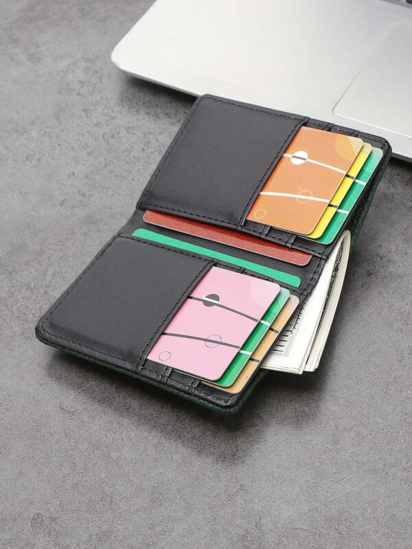 Portefeuille petit et léger à pli double en PU vert avec embossage type litchi. Idéal pour les femmes, les employées de bureau, en cadeau pour les vacances, l'anniversaire ou d'autres occasions. Porte-cartes, porte-cartes de visite, porte-cartes de crédit – Image 11