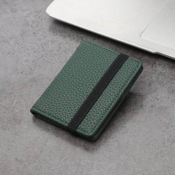 Portefeuille petit et léger à pli double en PU vert avec embossage type litchi. Idéal pour les femmes, les employées de bureau, en cadeau pour les vacances, l'anniversaire ou d'autres occasions. Porte-cartes, porte-cartes de visite, porte-cartes de crédit – Image 14