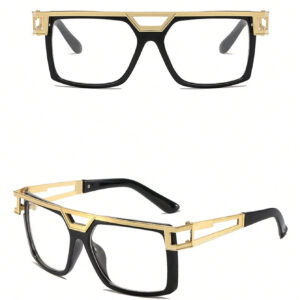 1 pièce Grandes lunettes carrées à double poutre - Monture mode, punk, personnalisée. Lunettes transparentes en métal. Accessoires de lunettes anti-lumière bleue pour hommes