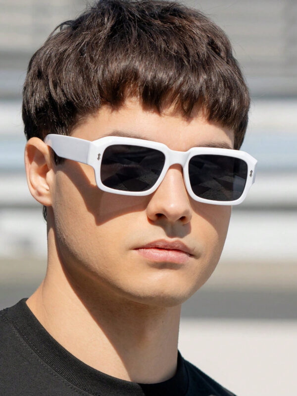 1 pièce Lunettes de soleil rétro à monture rectangulaire pour homme, en plastique, mode classique, décoration, usage extérieur, voyage, plage, vacances, anti-UV, décontracté, accessoire de plage – Image 3