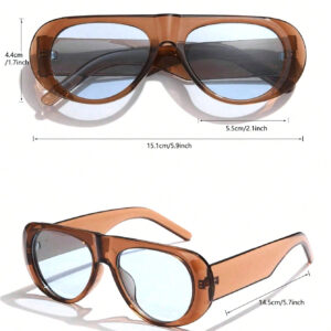 1 pièce Lunettes de soleil sans monture de forme ovale pour hommes, style aviateur bicolore classique avec une touche haut de gamme, convenant aux hommes et aux femmes, pour un style extérieur et de rue