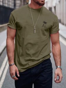 Manfinity RSRT T-shirts pour hommes, col rond ajusté, manches courtes, tee-shirt graphique palmier décontracté et simple en polyester d'été – Image 4