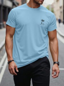 Manfinity RSRT T-shirts pour hommes, col rond ajusté, manches courtes, tee-shirt graphique palmier décontracté et simple en polyester d'été – Image 7