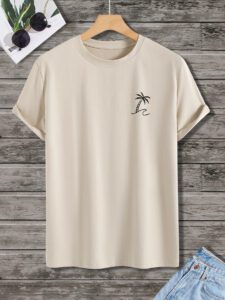 Manfinity RSRT T-shirts pour hommes, col rond ajusté, manches courtes, tee-shirt graphique palmier décontracté et simple en polyester d'été – Image 10