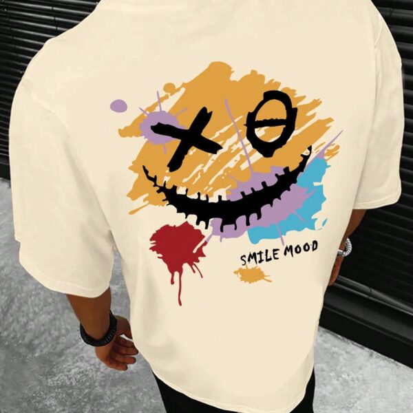 Manfinity Hypemode T-shirt d'été décontracté pour hommes à manches courtes et col rond avec impression de lettre et de visage souriant