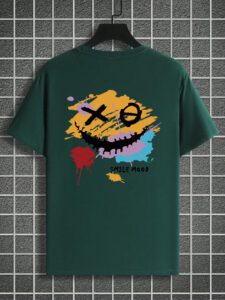 Manfinity Hypemode T-shirt d'été décontracté pour hommes à manches courtes et col rond avec impression de lettre et de visage souriant – Image 4