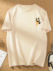 Manfinity Hypemode T-shirt d'été décontracté pour hommes à manches courtes et col rond avec impression de lettre et de visage souriant – Image 8