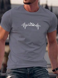Manfinity Homme T-shirt À Manches Courtes À Col Rond Imprimé Montagne Pour Hommes