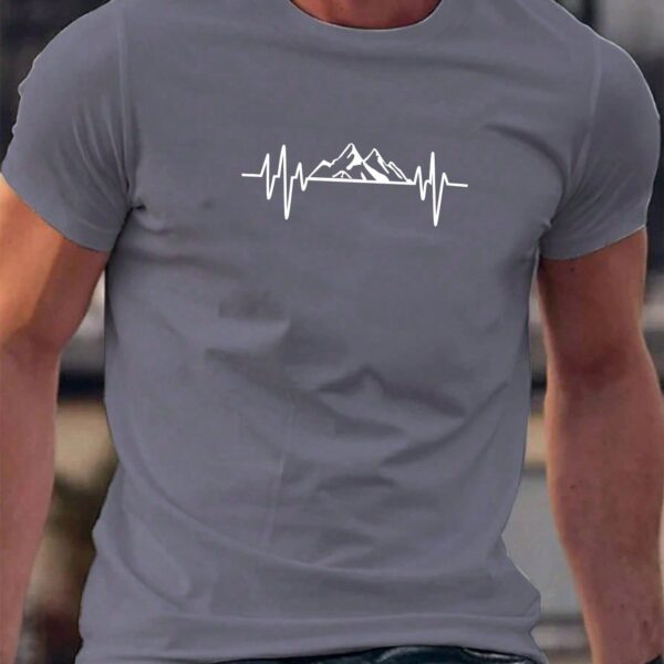 Manfinity Homme T-shirt À Manches Courtes À Col Rond Imprimé Montagne Pour Hommes