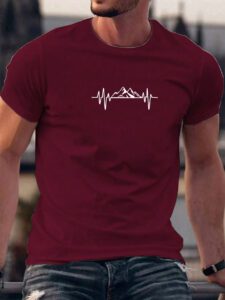 Manfinity Homme T-shirt À Manches Courtes À Col Rond Imprimé Montagne Pour Hommes – Image 4