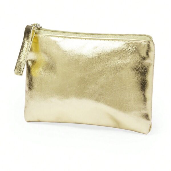 1 pièce Mini pochette couleur or champagne avec laser, porte-monnaie compact et imperméable de style coréen, design simple et unicolore pour porte-pièces