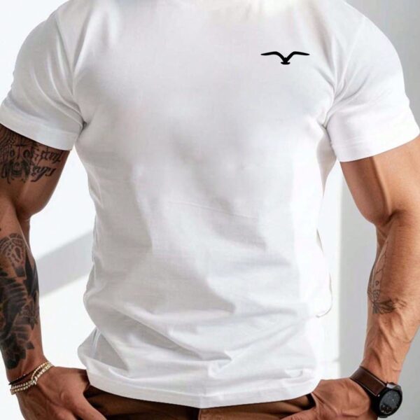 T-shirt décontracté à col rond à manches courtes avec impression de mouette pour hommes, été