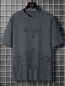 Manfinity Homme Homme T-shirt à imprimé lettre et bâtiment
