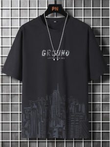 Manfinity Homme Homme T-shirt à imprimé lettre et bâtiment – Image 2