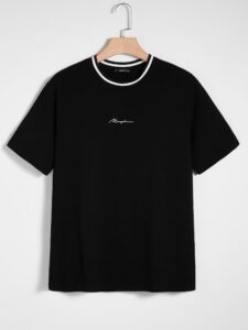 Manfinity Modomio Homme T-shirt En Coton Imprimé Lettre À Rayures Cou