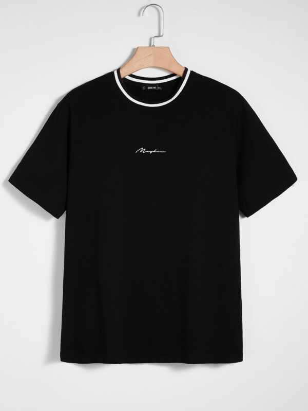 Manfinity Modomio Homme T-shirt En Coton Imprimé Lettre À Rayures Cou