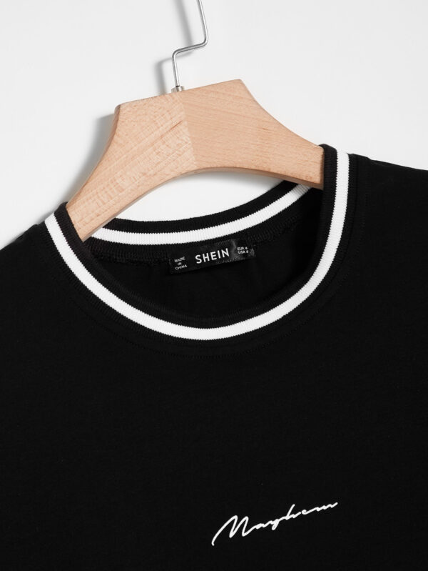 Manfinity Modomio Homme T-shirt En Coton Imprimé Lettre À Rayures Cou – Image 4