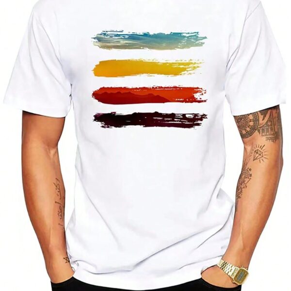 T-shirt décontracté à col rond, manches courtes, imprimé multicolore, coupe ample pour homme
