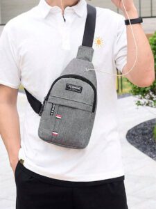 1 pièce Sac de poitrine décontracté de couleur unie pour homme, nouveau sac de poitrine jeunesse, sac banane , petit sac à dos, sac bandoulière, sac de messager de poitrine en tissu oxford. Petit sac homme. Cadeau de Nouvel An chinois, Saint-Valentin, vacances de printemps et d'été, voyage – Image 2