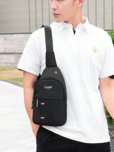 1 pièce Sac de poitrine décontracté de couleur unie pour homme, nouveau sac de poitrine jeunesse, sac banane , petit sac à dos, sac bandoulière, sac de messager de poitrine en tissu oxford. Petit sac homme. Cadeau de Nouvel An chinois, Saint-Valentin, vacances de printemps et d'été, voyage – Image 6