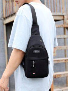 1 pièce Sac de poitrine décontracté de couleur unie pour homme, nouveau sac de poitrine jeunesse, sac banane , petit sac à dos, sac bandoulière, sac de messager de poitrine en tissu oxford. Petit sac homme. Cadeau de Nouvel An chinois, Saint-Valentin, vacances de printemps et d'été, voyage – Image 8