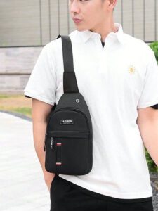 1 pièce Sac de poitrine décontracté de couleur unie pour homme, nouveau sac de poitrine jeunesse, sac banane , petit sac à dos, sac bandoulière, sac de messager de poitrine en tissu oxford. Petit sac homme. Cadeau de Nouvel An chinois, Saint-Valentin, vacances de printemps et d'été, voyage – Image 9