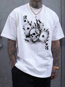 Manfinity StreetEZ T-shirt à manches courtes avec imprimé crânes et cartes à jouer pour homme, pour sortir, pour les amis
