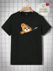Manfinity UrbanChill T-shirt en coton pour hommes avec imprimé ours graphique, style urbain, manches courtes, décontracté, cadeau pour le petit ami