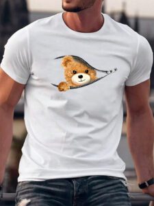 Manfinity UrbanChill T-shirt en coton pour hommes avec imprimé ours graphique, style urbain, manches courtes, décontracté, cadeau pour le petit ami – Image 2