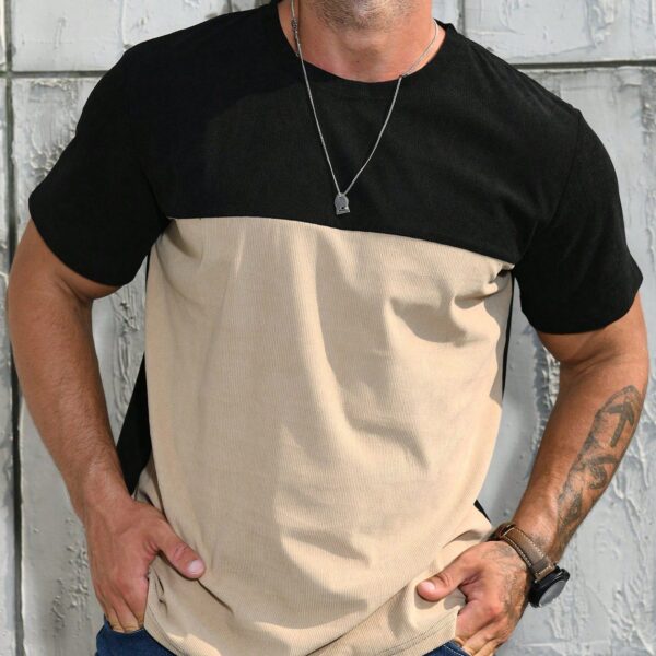 Manfinity Homme T-shirt casual à manches courtes bicolore pour homme, pour sortir, pour le mari