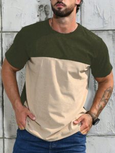 Manfinity Homme T-shirt casual à manches courtes bicolore pour homme, pour sortir, pour le mari – Image 2
