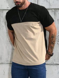 Manfinity Homme T-shirt casual à manches courtes bicolore pour homme, pour sortir, pour le mari – Image 6